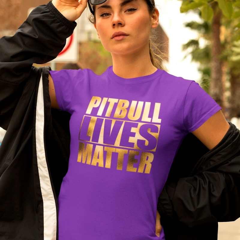 pit bull lives matter purple tee gold foil design