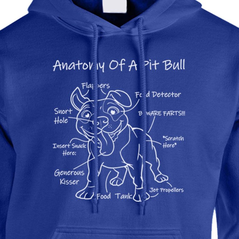 anatomy of a pit bull hoodie royal blue white design