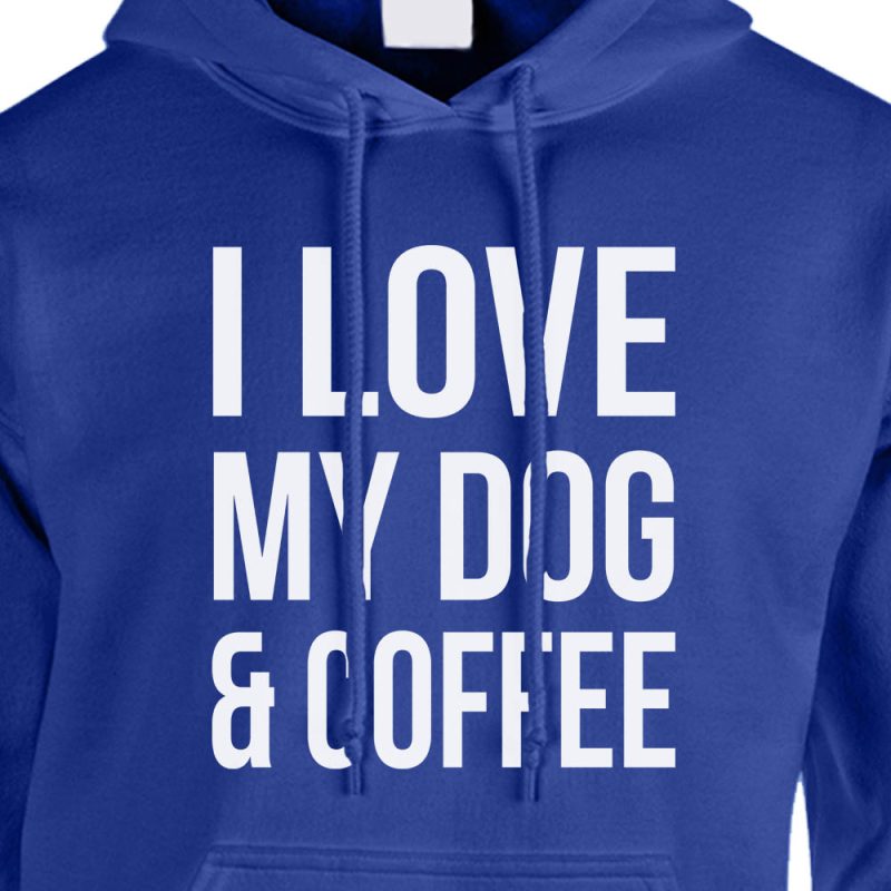 i love my dog and coffee hoodie royal blue white