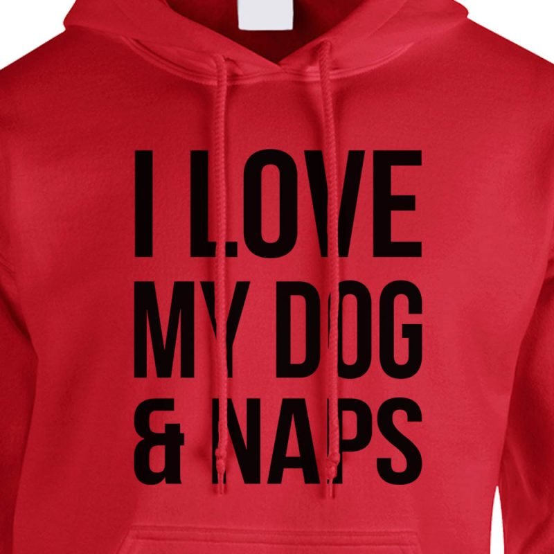 i love my dogs and naps hoodie red black