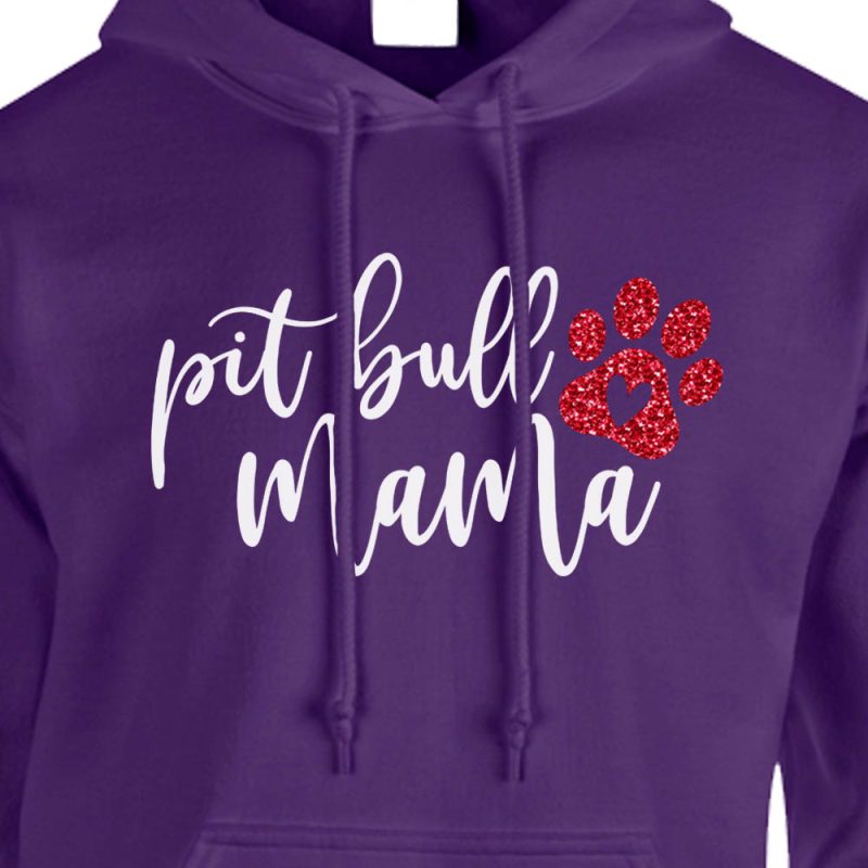 pit bull mama hoodie purple red glitter