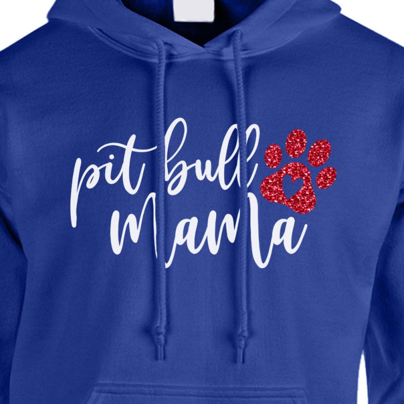 pit bull mama hoodie royal blue red glitter