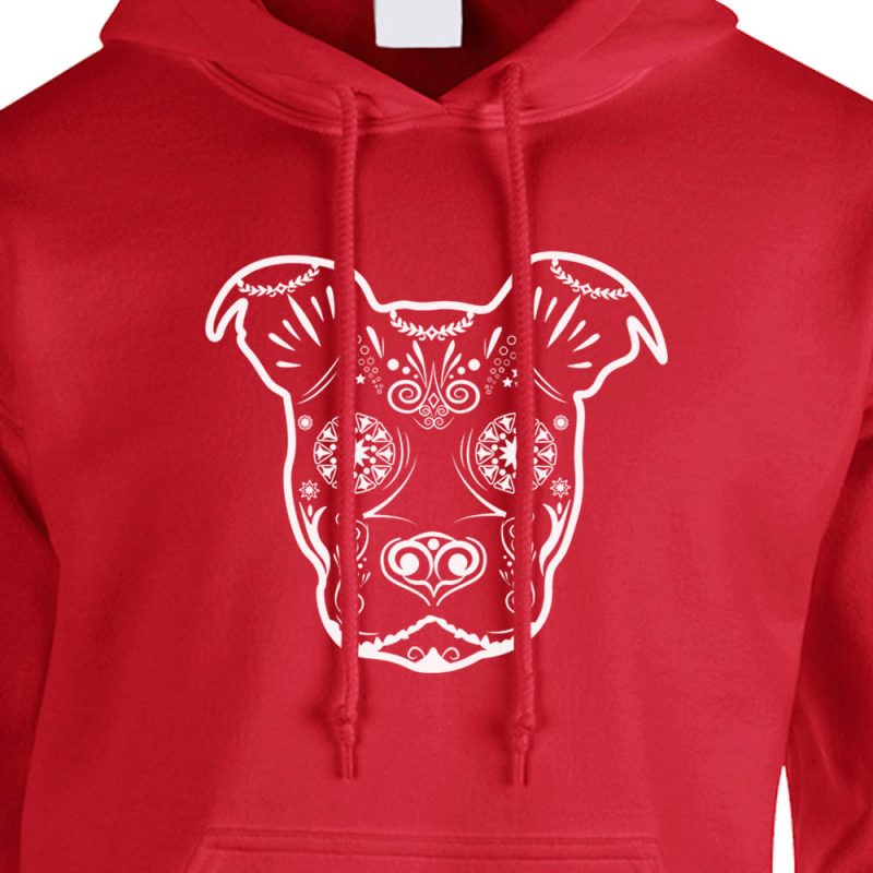 pit bull sugar skull hoodie red white