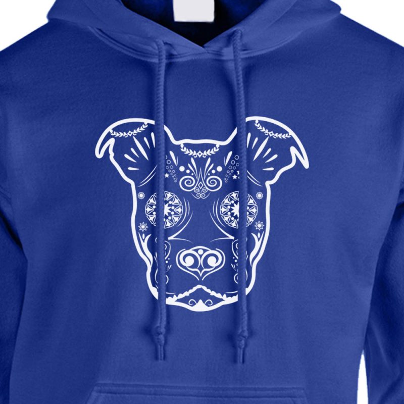 pit bull sugar skull hoodie royal blue white