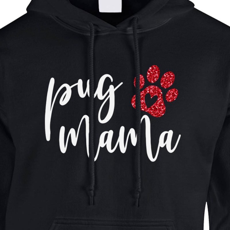 pug mama hoodie black red glitter