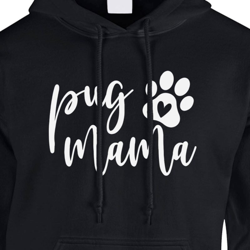 pug mama hoodie black white