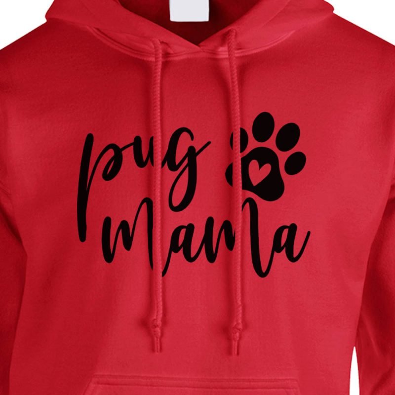 pug mama hoodie red black