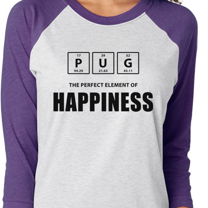 pug the perfect element of happiness Baseball Tee purple