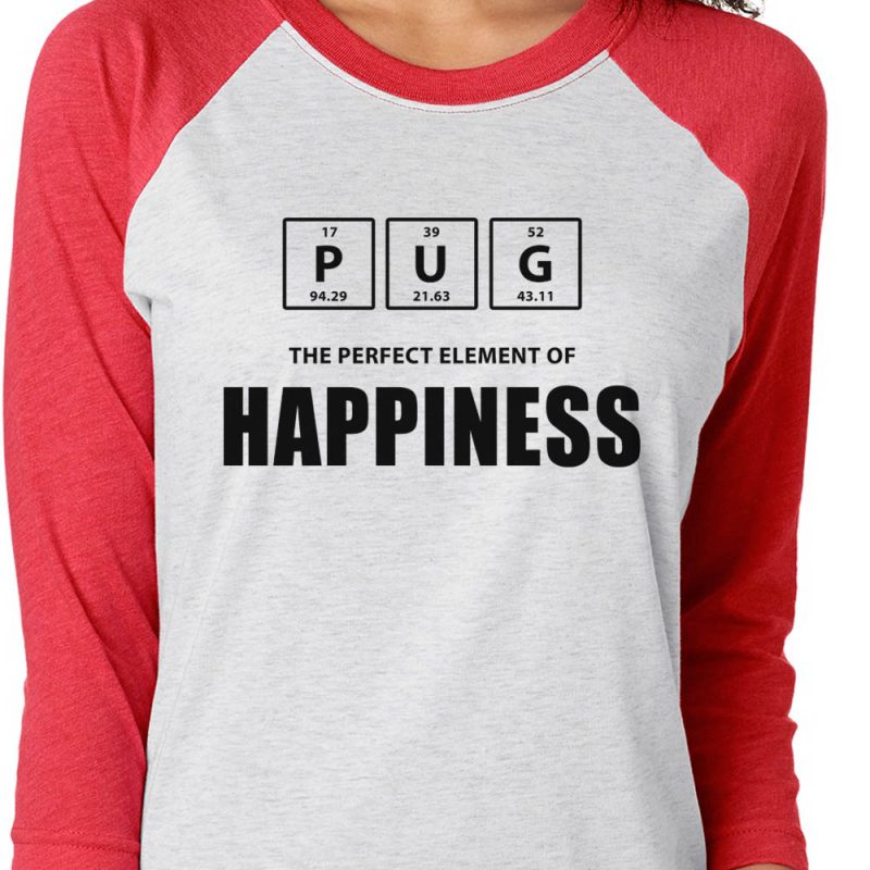 pug the perfect element of happiness Baseball Tee red