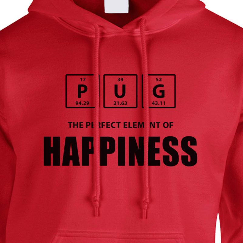 pug the perfect element of happiness hoodie red black