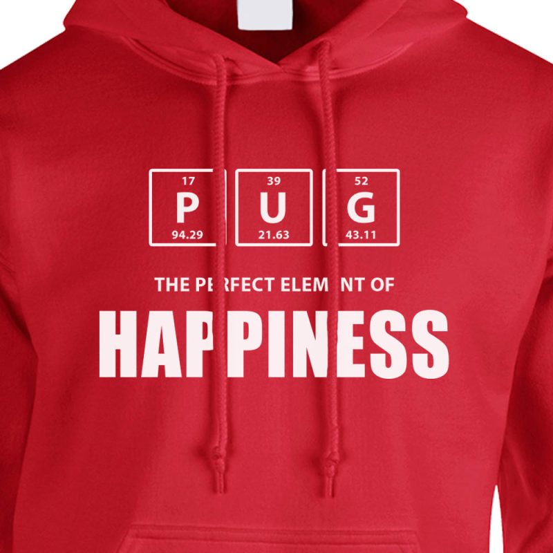 pug the perfect element of happiness hoodie red white